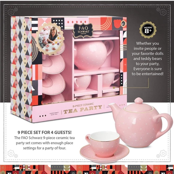 FAO Schwarz Gray Polka Dot Ceramic Tea Party Set - Picture 3 of 7